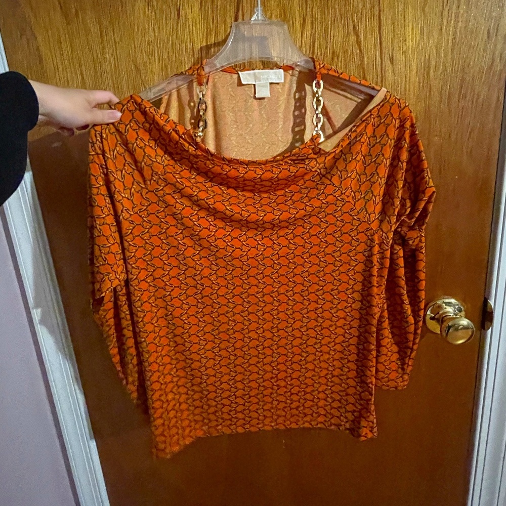 Michael Kors orange cold-shoulder blouse